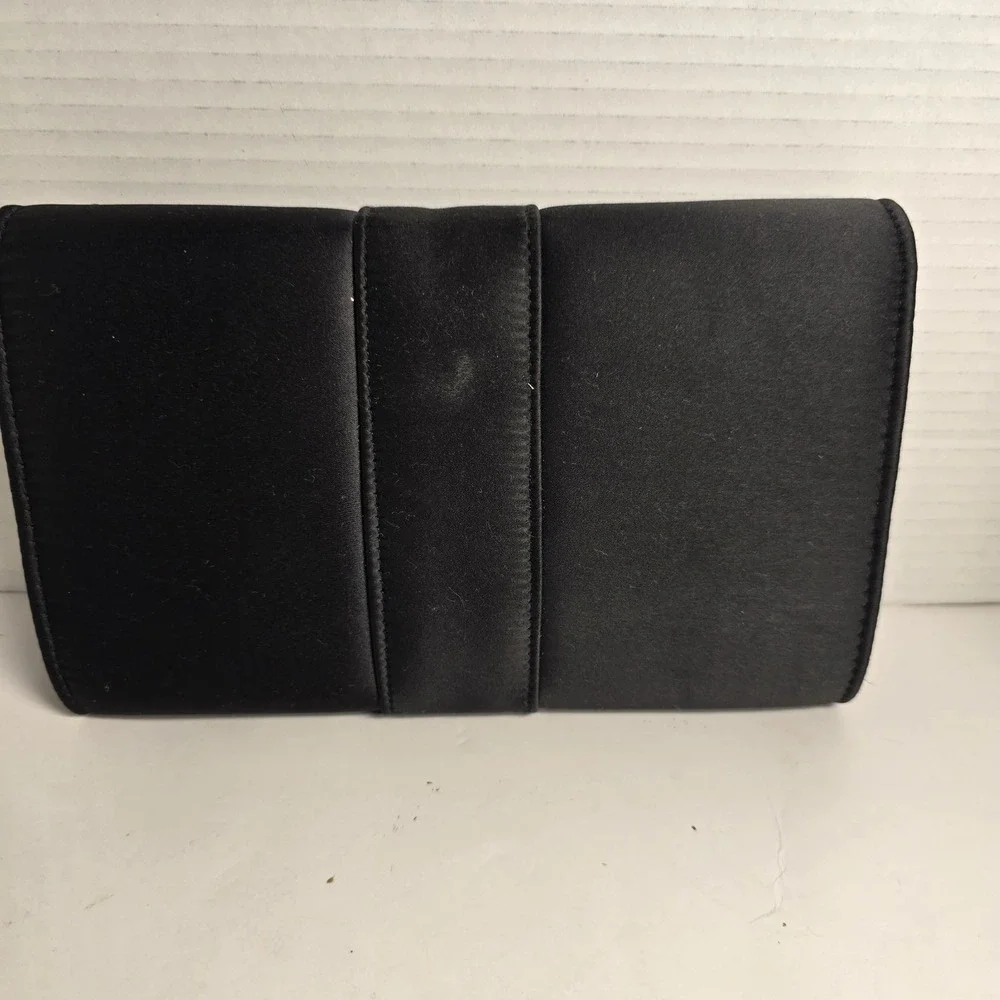 La Regale Black Satin Clutch Rhinestone Bow Evening Bag‎ Formal Occasion
